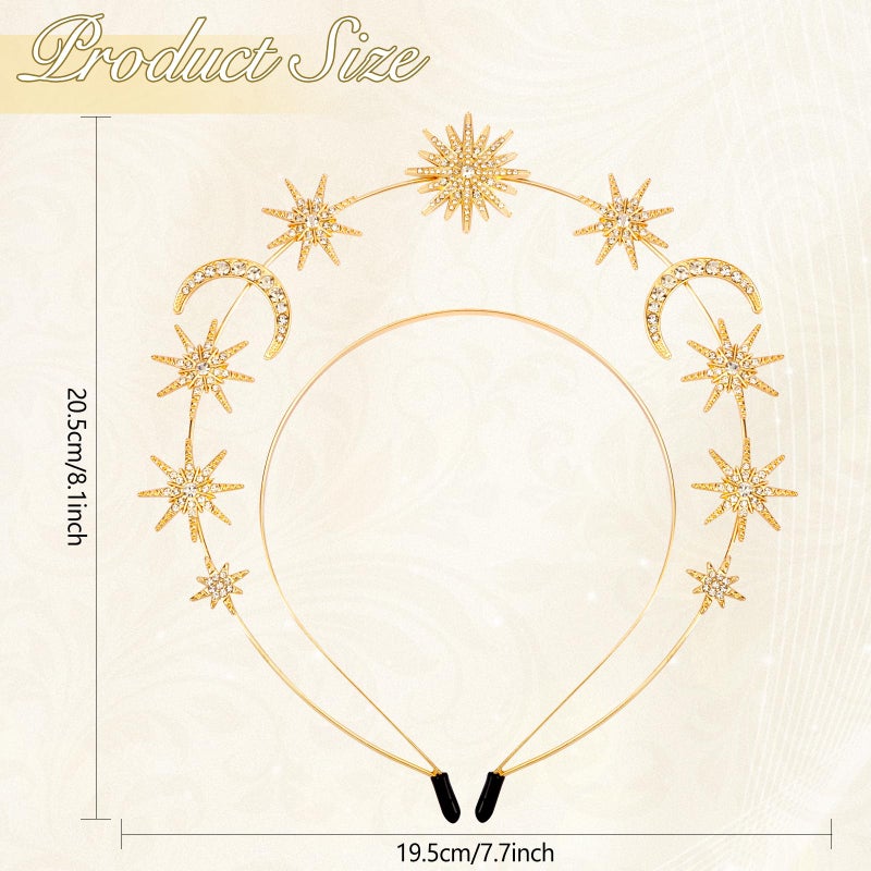 Vovii Halo Crown Headband Goddess Headpiece with Star Moon Design for Women, Celestial Headband Sun Crown for Hair Accessories Prom Costume (Gold) - Image 3